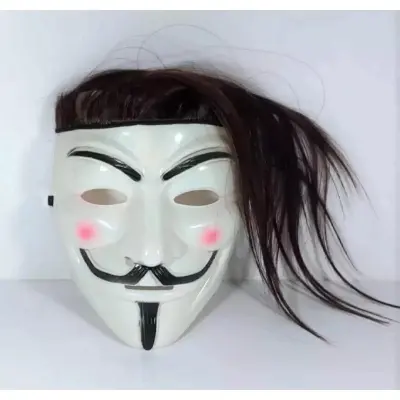 Picture of Joker Face with Long Hair for Party/Anonymous / Guy Fawkes Maks - White/joker mukhos-1pc - White