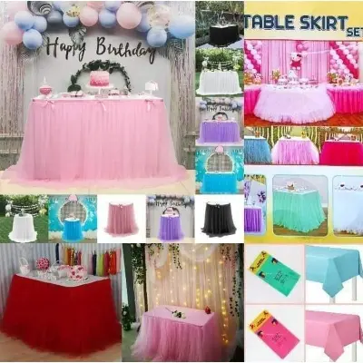 Picture of Table Skirt/Decorations Tissue Table Cover/Birthday Party Table Cover/Cutee Table Skirt Tulle For Bridal Shower Wedding, Baby Shower, Birthday Party, Any Party - Magic Stick - Multicolor