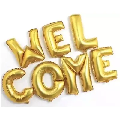 Picture of Welcome Foil banner set/WELCOME Foil Balloon Banner, Aluminum Foil Letters Banner Balloons for Party Supplies, Party Decorations - Gold