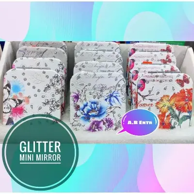 Picture of Square mirror/glitter square mirror/mini portable folding mirror/ pocket mirror/ double side pocket mirror/mini mirrors gifts/mini pocket mirror for women and girls - Mirror - White,Face