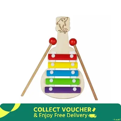 Picture of Wooden Music Toy/Wooden Guitar/Harnezz Wooden Xylophone Hand Knock Guitar-Shaped Piano Musical Toy For Kids - Multi-Color - Cactus Toy - Multicolor