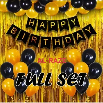 Picture of Happy Birthday Combo Full Set/Birthday Low Budget Package/Black and golden birthday combo set - Golden