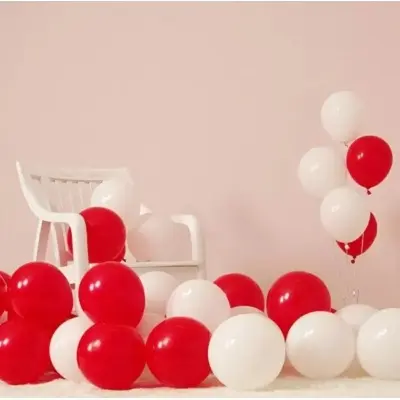 Picture of White And Red Balloons - 50pcs/Red and white balloon 50pcs package - White