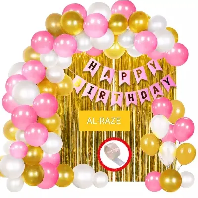 Picture of birthday decoration full set combo pink/Happy Birthday Decoration Set pink decorations - Pink