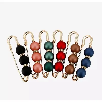 Picture of 6Pcs Muslim Hijab Pins/Pearl Safety Women Scarf Brooch Pin Clip Scarf - Multicolor