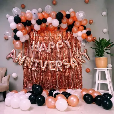 Picture of Happy Anniversary Foil Banner, Wedding Anniversary Party balloon, Marriage Anniversary Letter Banner Party Decoration Set - Rose Gold