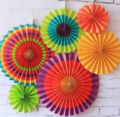 Picture of Decoration Hanging Paper Fan Set-multicolour - Multicolor