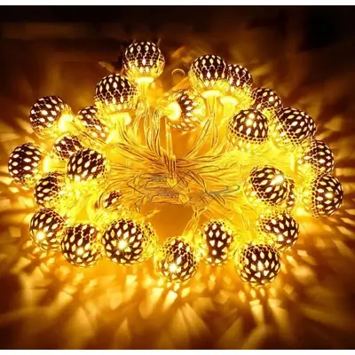 Picture of Golden Metal Ball Fairy Light, Metal Ball String Light - Fairy lights 20pcs string lights Party Wedding Decoration - Golden