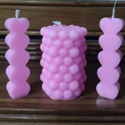 Picture of Pilar love candle set with dot bubble candle-3pc - Pink