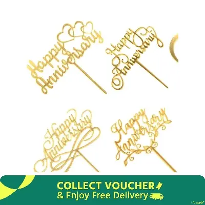 Picture of Happy anniversary cake topper- 1 pc - Gold