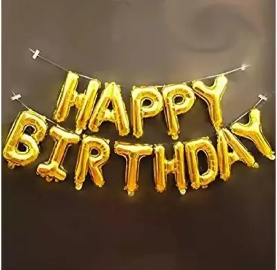 Picture of Happy Birthday Foil Banner 13 Piece - Birthday Decoration/Happy Birthday Foil Balloon Banner Big Size Letter Multicolor - Gold