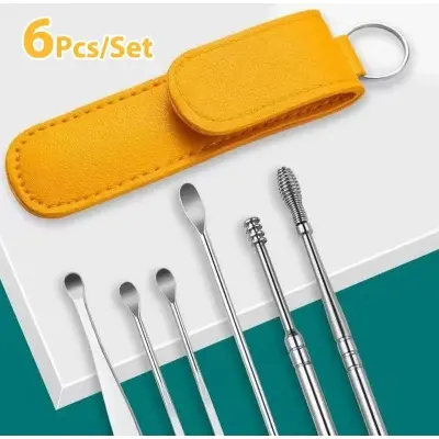 Picture of 6PCS Ear Pick Set Portable Ear Cleaner Set Stainless Steel With Lather Case - Multicolor