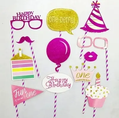 Picture of Happy Birthday Glitter Photo Props -Full Pack Set/party pops - Multicolor