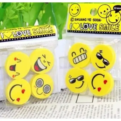 Picture of Emoji Pencil Erasers Yellow Color For Children - 8pcs (Pack of two) - Yellow