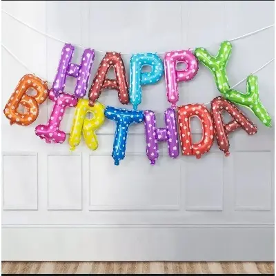 Picture of Happy Birthday Balloon Banner/Aluminum Foil Letters Banner Balloons/Happy birthday Foil banner