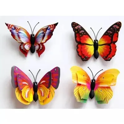 Picture of Butterfly Wall Stickers-4pcs/3D Double Wings Butterfly Wall Stickers/DIY Art Home Decor Wall Decals Fridge Stickers Wedding Decor - Multicolor
