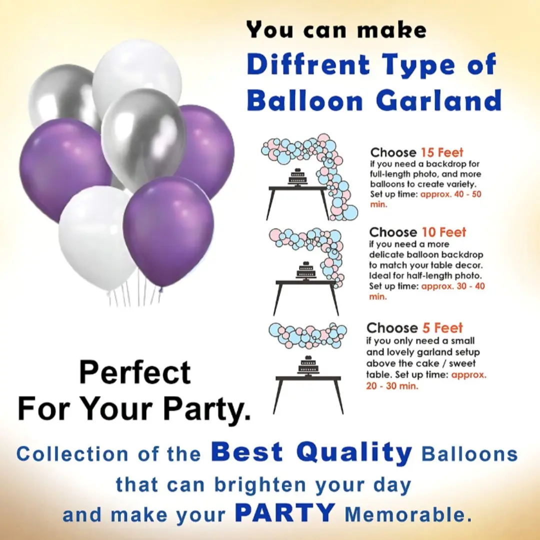 Picture of Purple Color Birthday Decoration Combo Pack With Birthday Banners, Silver Foil Curtains, Metallic Balloons, Blue Confetti and Balloon Garland Arch Decorations Kit Full Package- (Pack of 48 Pcs) - Purple