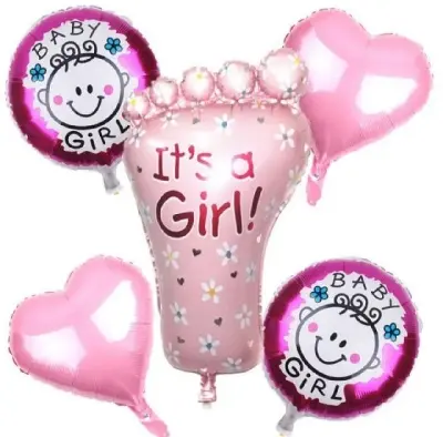 Picture of Girl Pink Feet Welcome Baby Balloon/Baby Shower Balloon Bouquet Combo/Baby Shower Decoration Maternity Shoot Item Props Foil Balloon - Pack of 5 - Pink