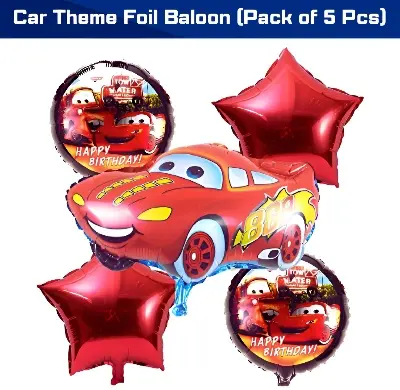 Picture of Cars Theme Foil Balloon 5 Pc Combo - Birthday Decoration - Red