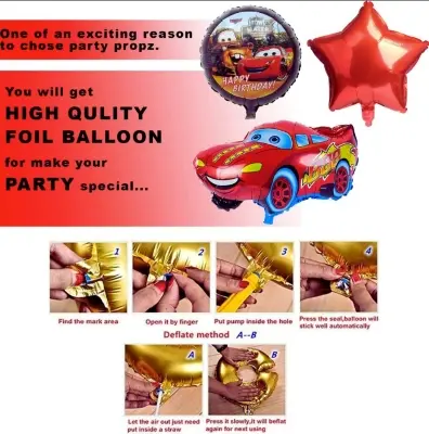 Picture of Cars Theme Foil Balloon 5 Pc Combo - Birthday Decoration - Red