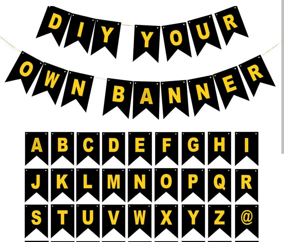 Picture of Custom Letter Banner Kit/DIY Personalized Banner For Birthday Banner/Customized Black Name Banners Gold Stamping Letters And Number  Bunting Banner For Birthday Anniversary Halloween Wedding Events Party Decoration