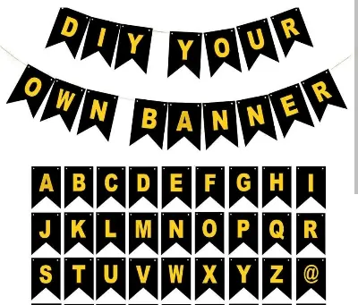 Picture of Custom Letter Banner Kit/DIY Personalized Banner For Birthday Banner/Customized Black Name Banners Gold Stamping Letters And Number  Bunting Banner For Birthday Anniversary Halloween Wedding Events Party Decoration