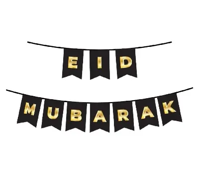 Picture of Eid Mubarak Card Banner/Eid Decorations, Black and Gold Eid Mubarak Banner For Eid Festival Party Supplies - Black