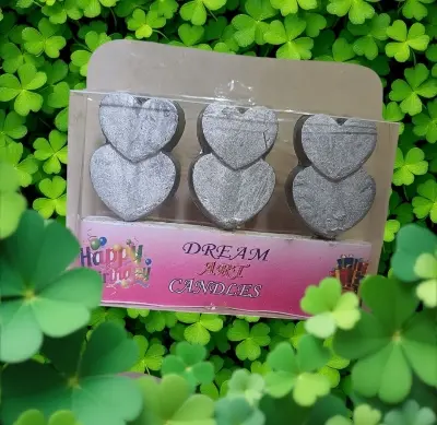Picture of Heart Love Shapes Cake Candle for Birthday/Anniversary, Mom To Be, Baby Shower, and Wedding Party Cake Decorations – Pack of 3 Pcs - Silver