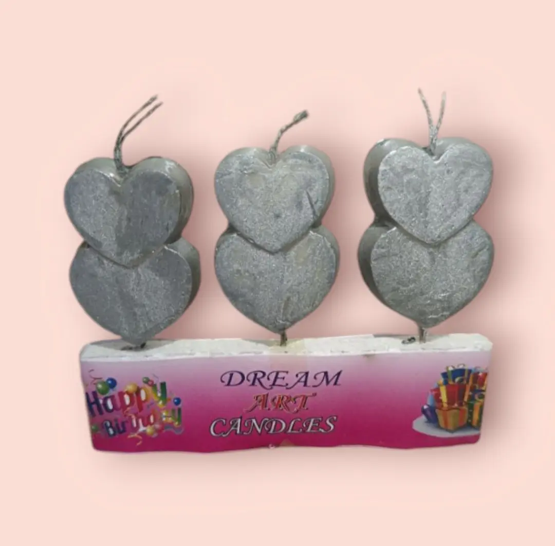 Picture of Heart Love Shapes Cake Candle for Birthday/Anniversary, Mom To Be, Baby Shower, and Wedding Party Cake Decorations – Pack of 3 Pcs - Silver