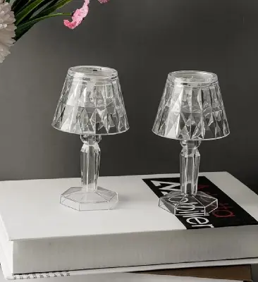 Picture of Led Diamond Table lamp/ Night Lights Crystal Projection Desk Lamps/LED Mini Table Lamp Warm White Crystal Look Conical/12 cm Small Modern Decorative Table Lamp Battery Operated Decorativ - White