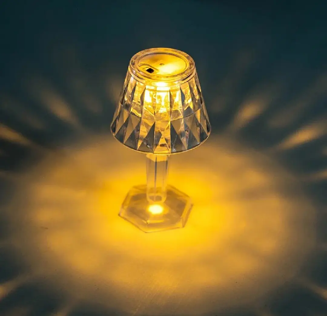 Picture of Led Diamond Table lamp/ Night Lights Crystal Projection Desk Lamps/LED Mini Table Lamp Warm White Crystal Look Conical/12 cm Small Modern Decorative Table Lamp Battery Operated Decorativ - White