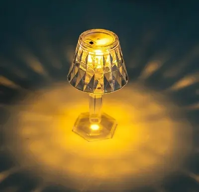 Picture of Led Diamond Table lamp/ Night Lights Crystal Projection Desk Lamps/LED Mini Table Lamp Warm White Crystal Look Conical/12 cm Small Modern Decorative Table Lamp Battery Operated Decorativ - White