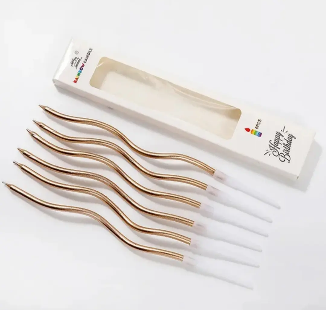 Picture of Spiral Twisty Gold Long Stick Metallic Candle for Birthday, Wedding Party, and Cake Decoration - (Pack of 06 Pcs) - Gold