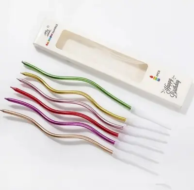 Picture of Metallic Long Spiral Candles with Stand- Pack of 6