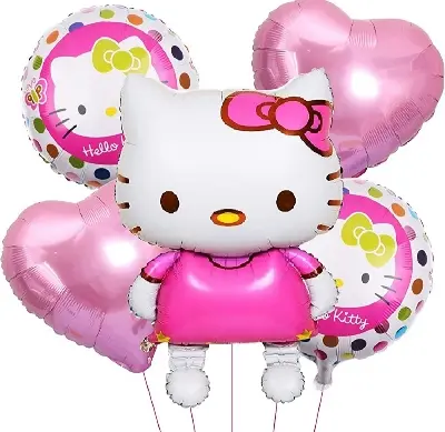 Picture of 5 Pcs Hello Kitty Foil Balloon Pack Themed Birthday Party Balloons for Kids Party Decorations Hello Kitty Design - Pink