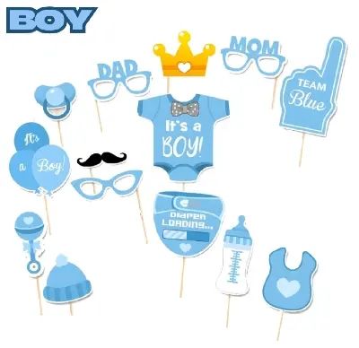 Picture of Mom-to-Be Baby Shower Props – 14pcs Cardstock Props for Baby Shower & Gender Reveal- (Pack of 14 Pcs) - Boy, Girl