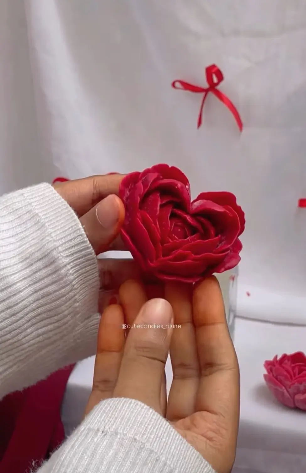 Picture of Love shape Peony Flower Candle-1pc/Elegant love Floral Design candle -1pc