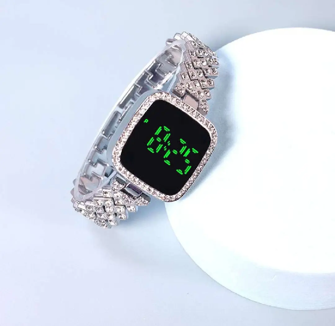 Picture of New Trend Fashion Steel Chain Diamond Women Watch Full Diamond Touch Screen LED Water Diamond Bracelet Watch