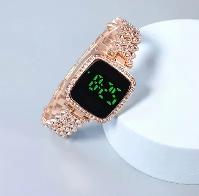 Picture of New Trend Fashion Steel Chain Diamond Women Watch Full Diamond Touch Screen LED Water Diamond Bracelet Watch