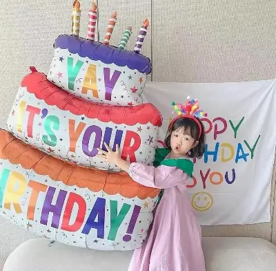 Picture of Large Birthday Three Layer Cake Candle Stripe Polka Dot Foil Balloon/Birthday Party photo Props Scene Decoration - Multicolor