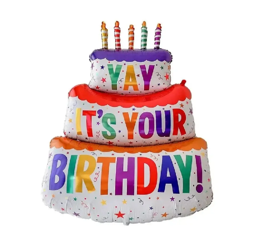 Picture of Large Birthday Three Layer Cake Candle Stripe Polka Dot Foil Balloon/Birthday Party photo Props Scene Decoration - Multicolor