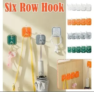 Picture of 6Pcs Hanging Hook Wall-mounted Punch Free Easy and Heavy  to Install No Nail Mounting Self-adhesive Wall Hanger Hook