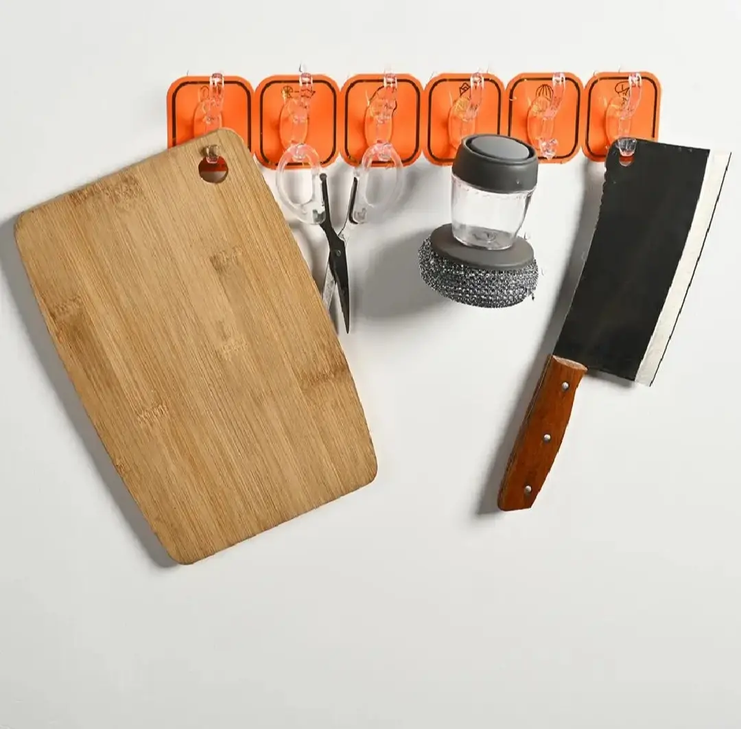 Picture of 6Pcs Hanging Hook Wall-mounted Punch Free Easy and Heavy  to Install No Nail Mounting Self-adhesive Wall Hanger Hook