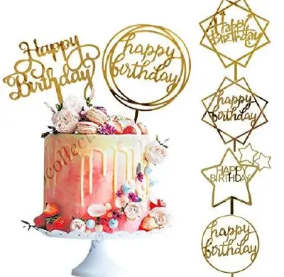 Picture of Happy Birthday Cake Topper for Cake Decoration- (Pack of 1 Pcs) - Gold