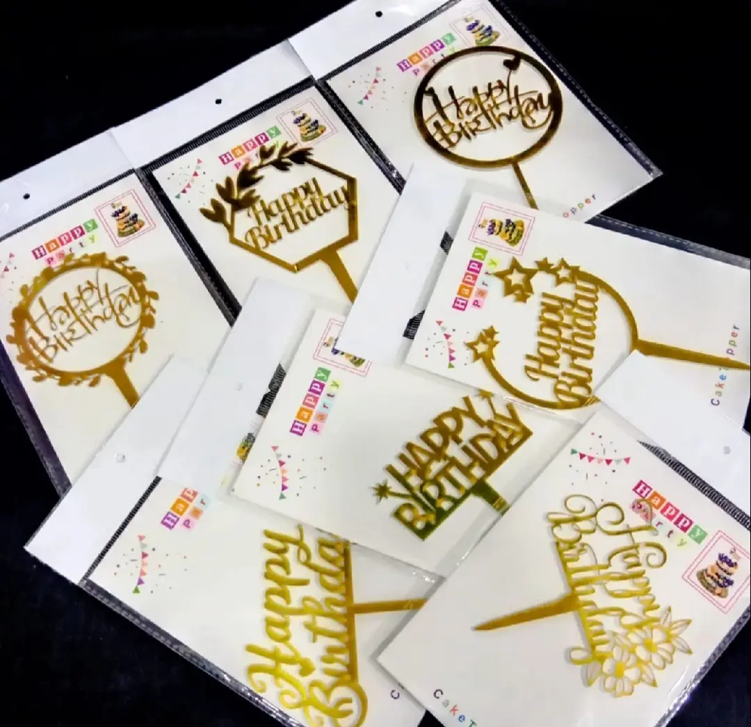 Picture of Happy Birthday Cake Topper for Cake Decoration- (Pack of 1 Pcs) - Gold