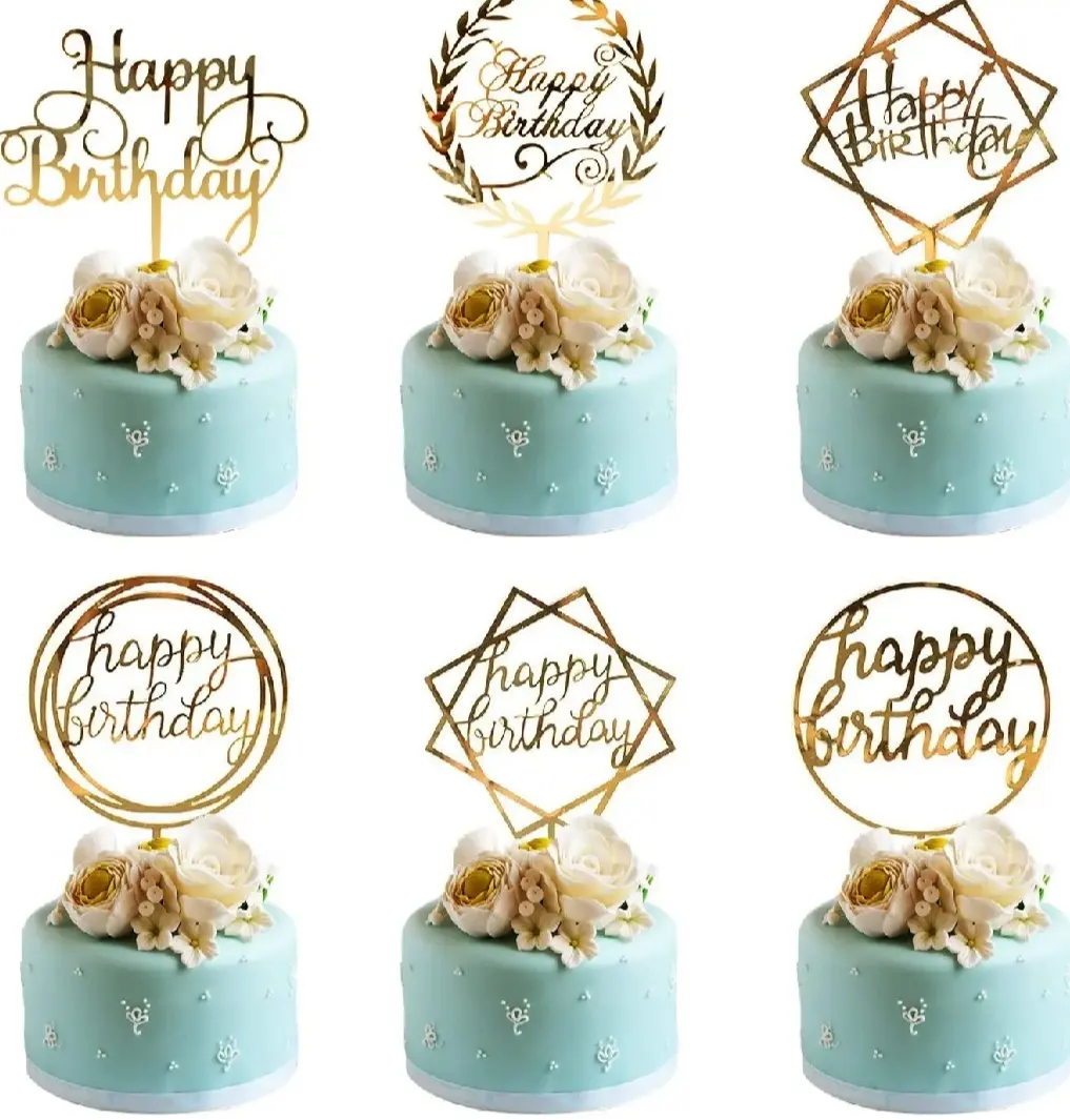 Picture of Happy Birthday Cake Topper for Cake Decoration- (Pack of 1 Pcs) - Gold