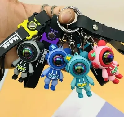Picture of Astronaut Bears Key Chains Ring Fashion Cute Animal Bag Key ring Holder for Motor Bike Car Accessories Gift