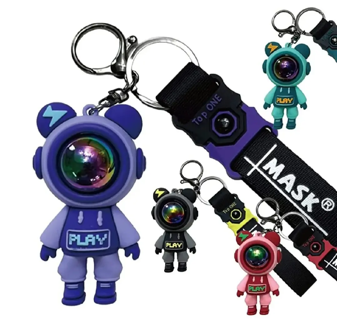 Picture of Astronaut Bears Key Chains Ring Fashion Cute Animal Bag Key ring Holder for Motor Bike Car Accessories Gift