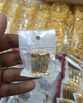 Picture of Stone safety pin-12pc/Premium quality Stone Hijab Safety pin Saree pin one Side of Safety pin - 12 Pieces