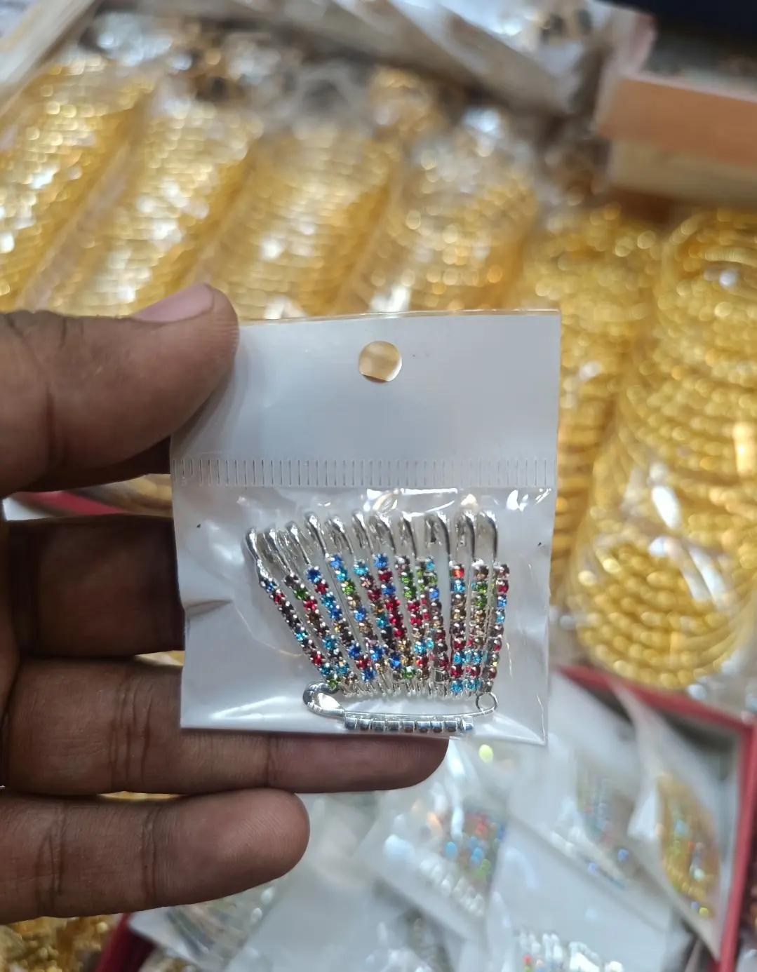 Picture of Stone safety pin-12pc/Premium quality Stone Hijab Safety pin Saree pin one Side of Safety pin - 12 Pieces